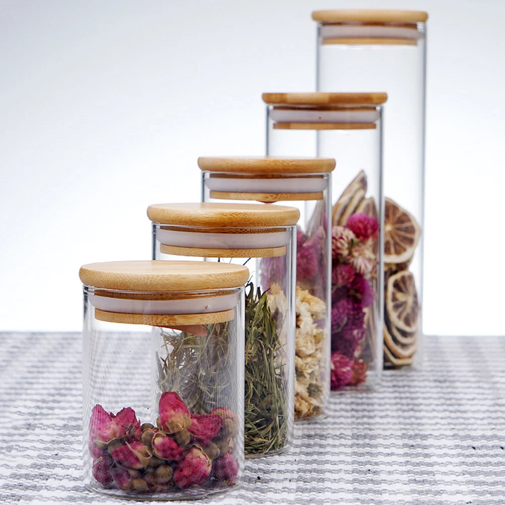Transparent Airtight Food Storage Jars with bamboo Lids For Kitchen Pantry Organization and Seasoning Storage storage jar