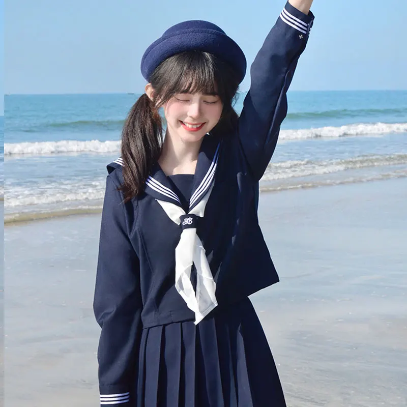 

Navy Sailor Outfit Japanese Style School Uniform Skirt Girls JK Uniforms Student Sailor Dress Korean Student Seifuku COS Costume