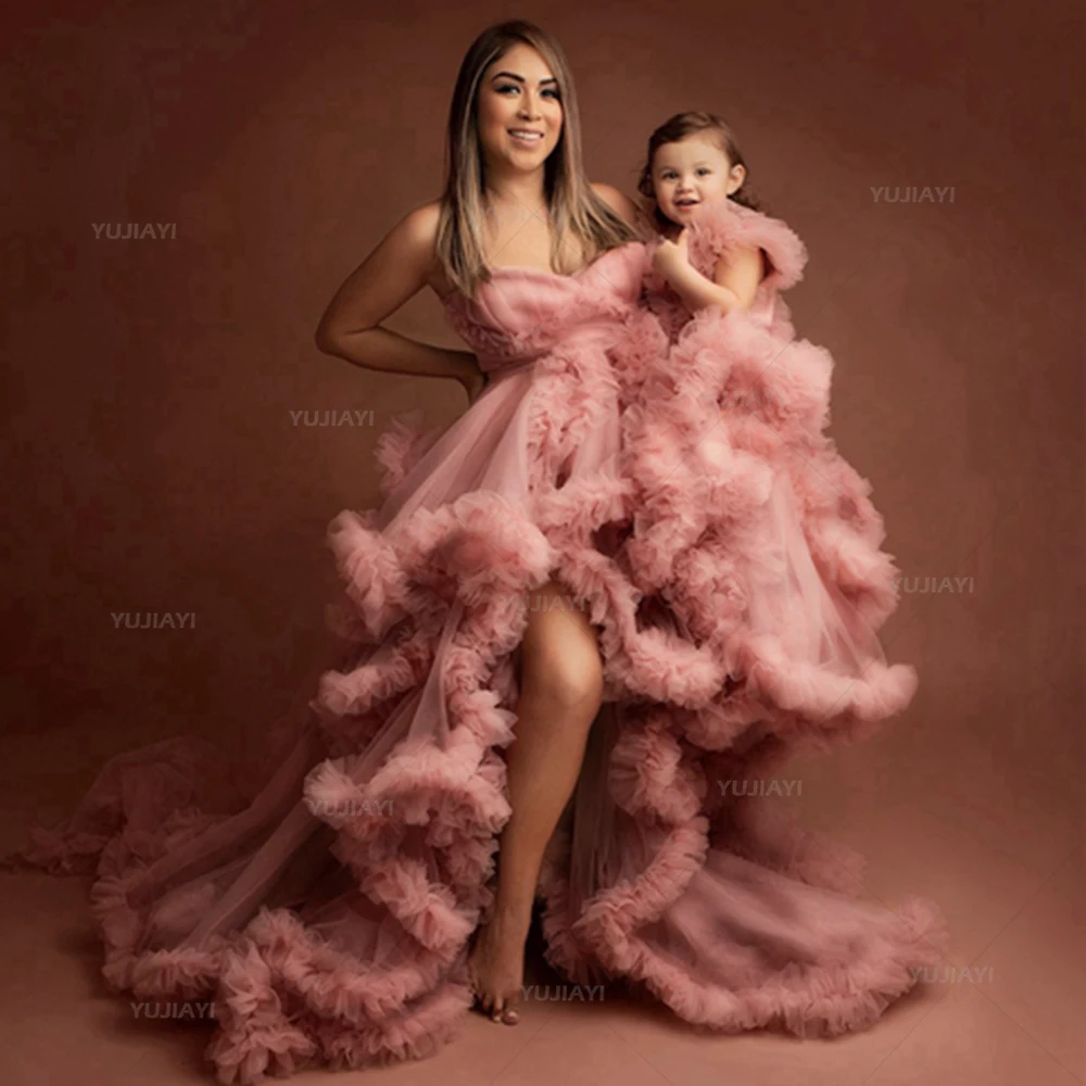 Mother and Daughter Tulle Matching Dresses Sweetheart Ruffles Tiered Birthday Party Prom Gowns Mom Kids Girls Family Look Dress mother daughter dresses family matching outfits 2020 summer style family look bohemian dress matching mother daughter clothes