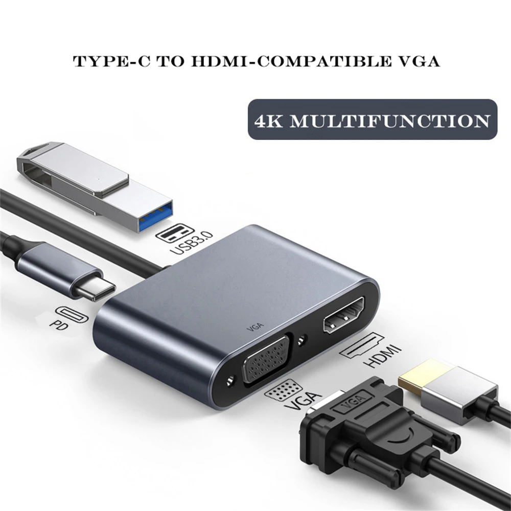 Adaptateur USB-C vers HDMI (4K / 30hz), VGA, USB 3.0 A et USB C