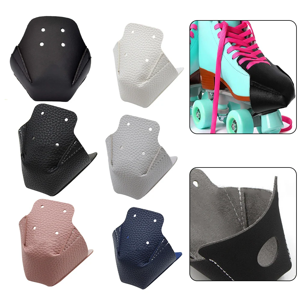 

2pcs Inline Skates Toe Guards Leather Roller Skate Protectors Easy To Clean Leather Roller Skate Protectors With 4 Holes