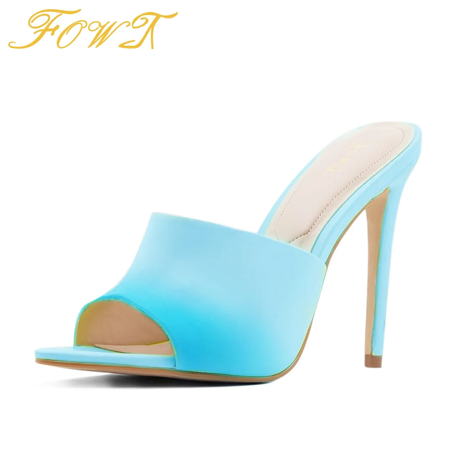 

Blue Pointed Toe Sandals High Thin Heel Slippers Woman Outside Fashion Casual Mules Summer Shoes Slip On Large Size 15 16 FOWT