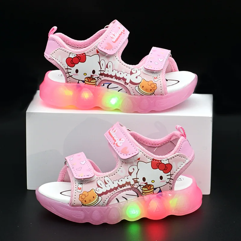 Sanrio Boys Girls Led Light 스포츠 샌들 헬로 키티 여름 키즈 샌들 미끄럼 방지  신발