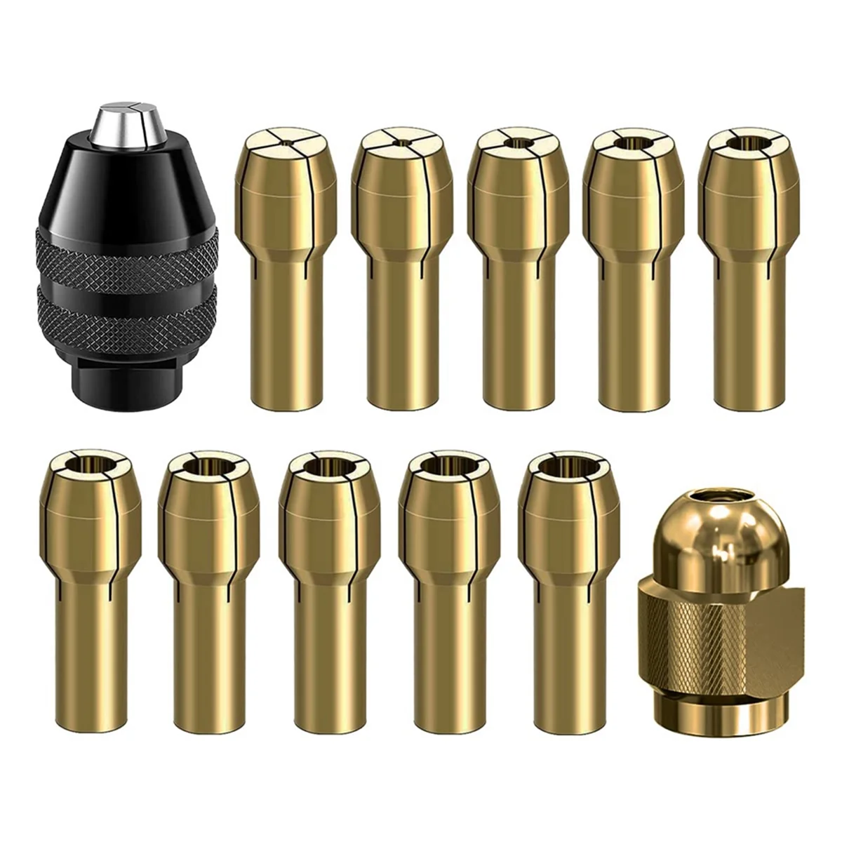 

12 Pcs Drill Chuck Collet Set Brass Drill Chuck Tool Kit, Keyless Chuck 1/32In to 1/8In Replacement 4485 4486 Change Nut