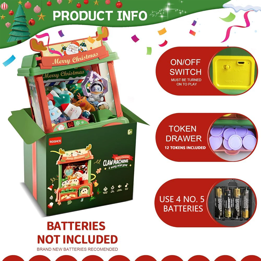 Christmas Claw Machine Mini Vending Machines Candy Toy Arcade Game Machine With Light Sound For Kids Christmas Birthday Gift