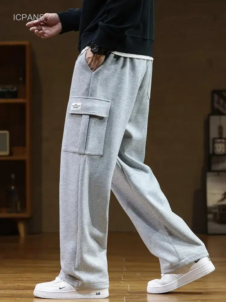 Autumn Sweatpants Men Casual Track Pant Male Multi-Pockets Drawstring Cotton Loose Straight Trousers Large Size 6XL 7XL 8XL 2023 retro plaid drawstring straight hip hop pants men couple casual loose sweatpants male trousers jogger pockets harem pant 3xl