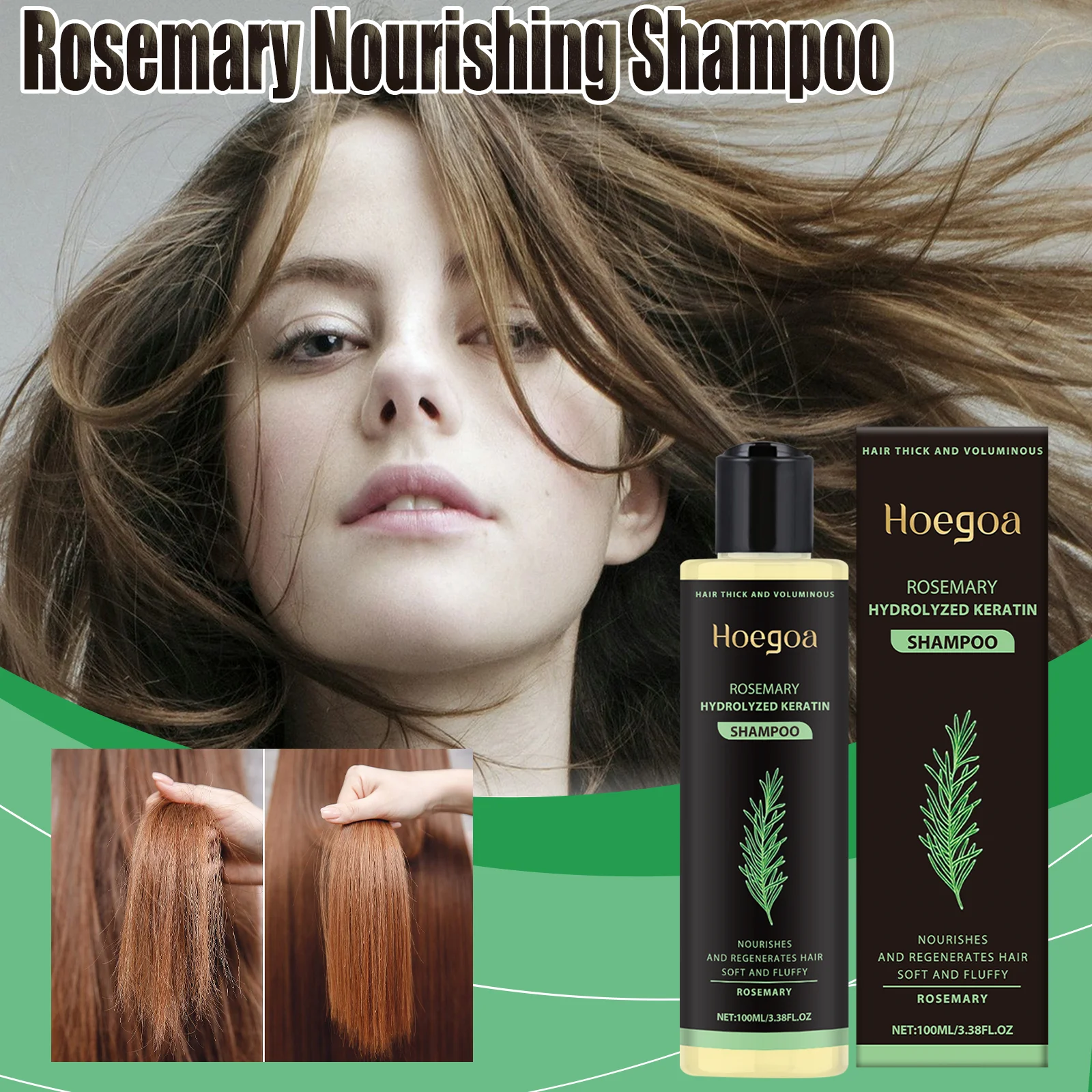 Hoegoa Shampooing capillaire au romarin Volumisant et épaississant Renforcement et contrôle de l'huile Nutre et répare l'huile capillaire ajoute le volume