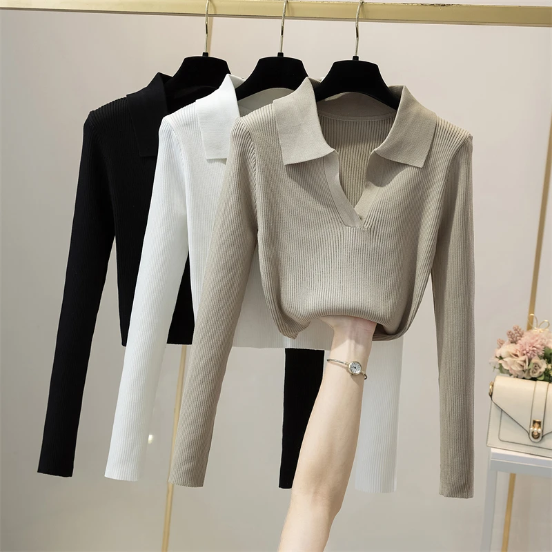 Y2k Tops Harajuku Autumn Winter Cropped Solid Streetwear Basic Women Fashion Clothing V Neck T Shirts Party Ropa De Mujer Tees
