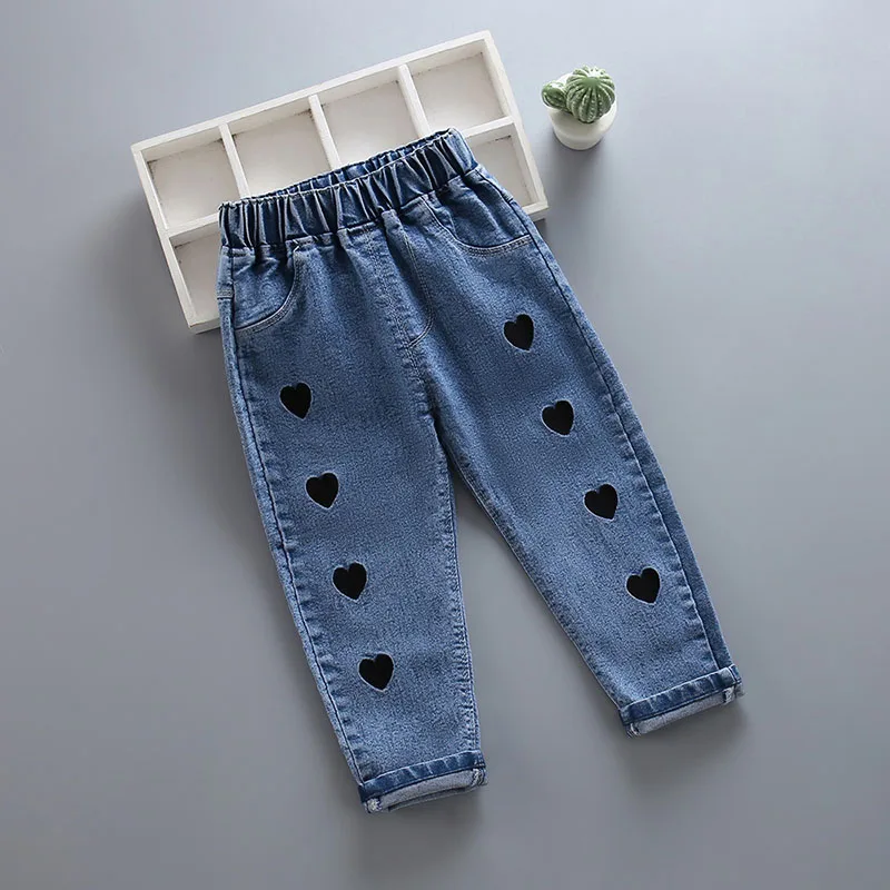Girls Blue Denim Jeans with Cherry Flower Embroidery