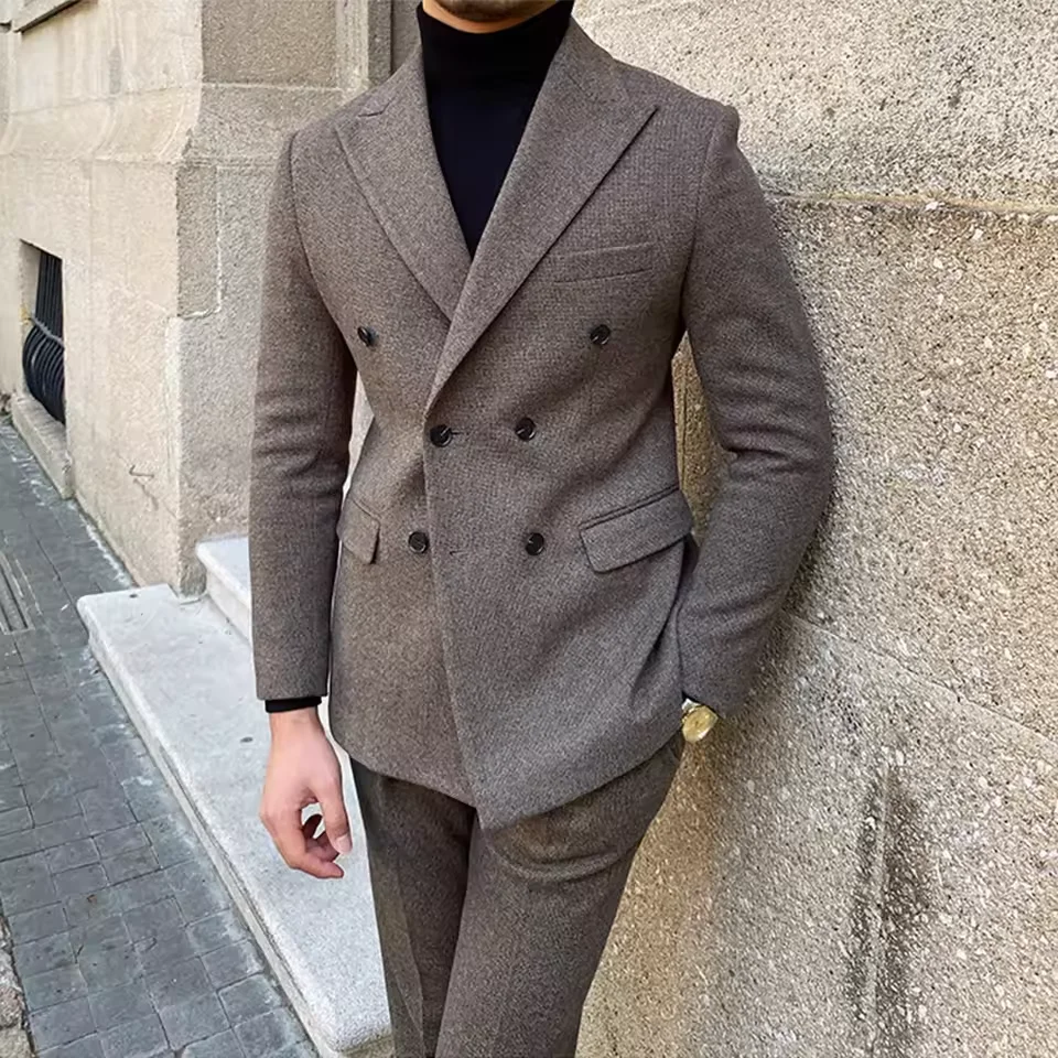 2025 New Vintage Men's Suit 2 Pieces Business Formal Casual Double Breasted Slim Fit Suits Party Wedding Dress Costume Male Suit 2