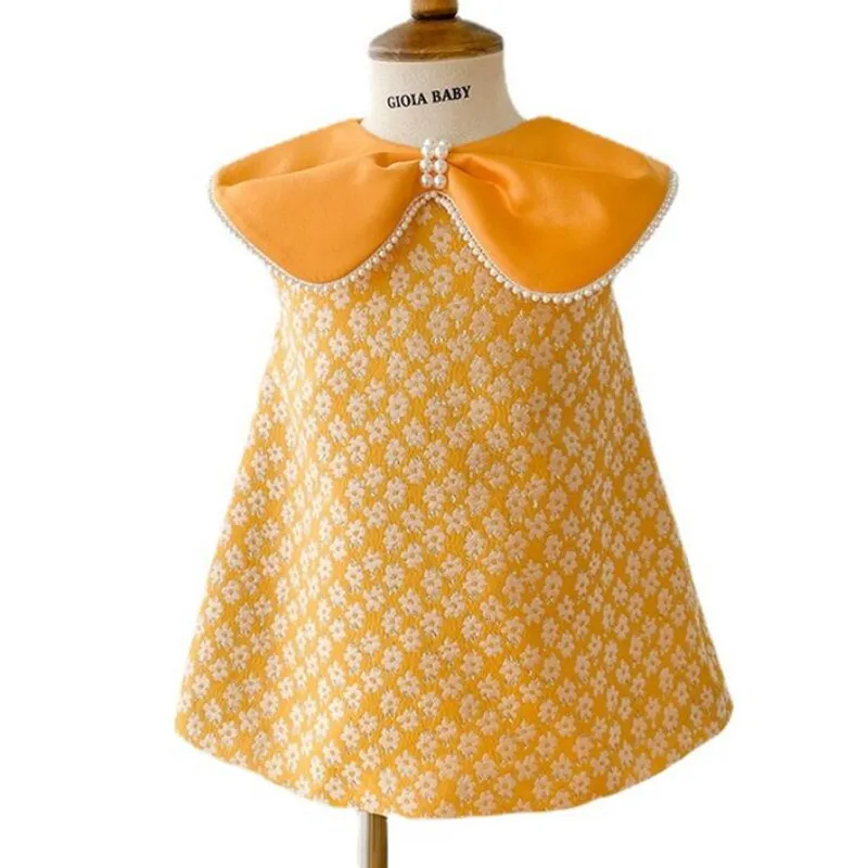 

New Summer Baby Girls Pearl Beaded Cheongsam Dress Children Flower Jacquard Sleeveless Birthday Party Dresses Chinese Style y492