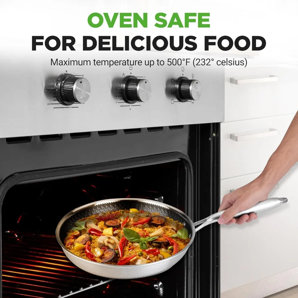 7-Piece Tri-Ply Stainless Steel Frying Pan Set & Wok – Nonstick, Induction Compatible, Oven Safe, Scratch-Resistant, Dishwasher