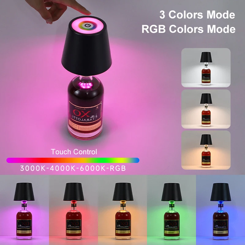 RGB 터치 스위치 휴대용 와인병 조명 충전식 음주용 램프 터치 컨트롤 병 램프 분위기 장