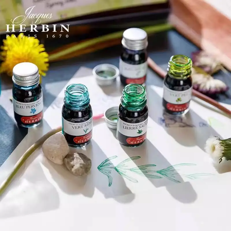 JACQUES HERBIN D 시리즈 만년필 잉크 리필 액체 비탄소 중성 염료 안료 잉크 10ml 다채로운 잉크