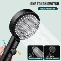 5 Modes Black Bath Shower Head Rainfall High Pressure Water Saving Adjustable Showerhead Holder Stop Button Bathroom Accessary 1