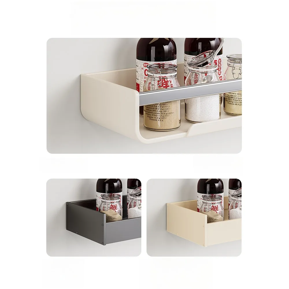 Cream wind kitchen rack, seasoning non-punching wall-mounted multi-layer knife holder, lid, chopsticks, spoons, storage