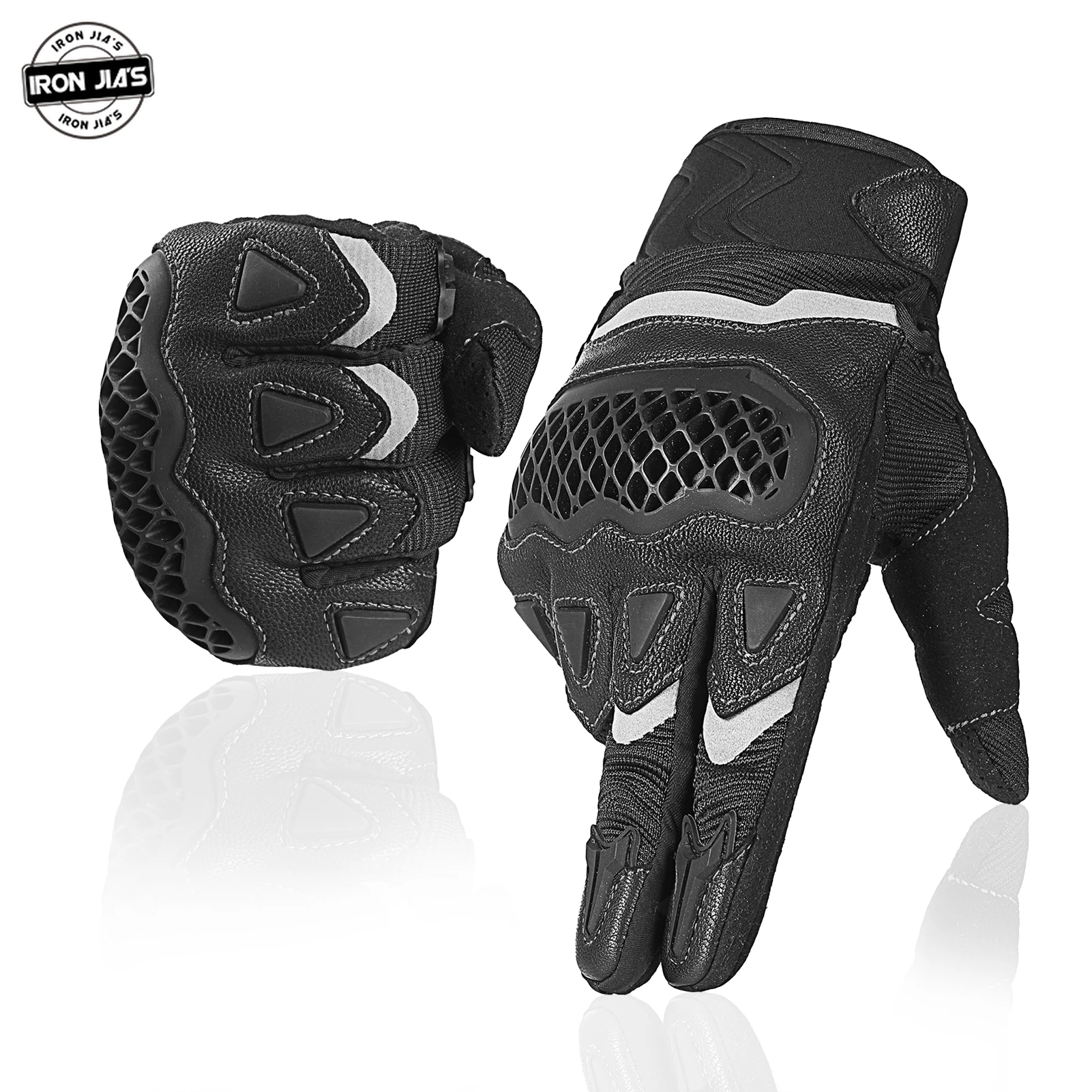 Iron Jia's Leather Motorcycle Gloves Breathable Knuckle Protective Gear