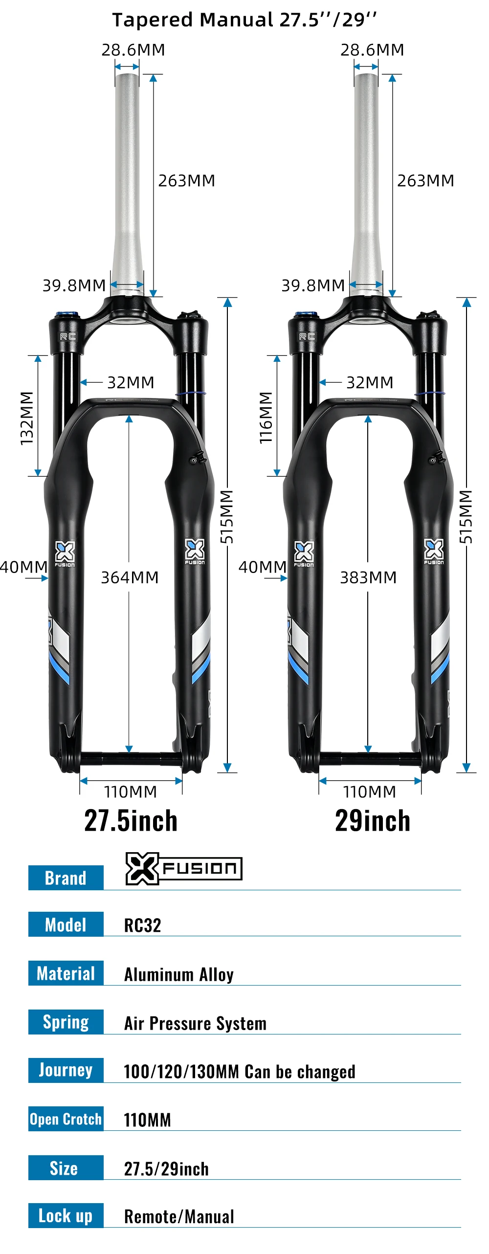 XFUSION передняя вилка для горного велосипеда RC32 27,5/29 дюймов