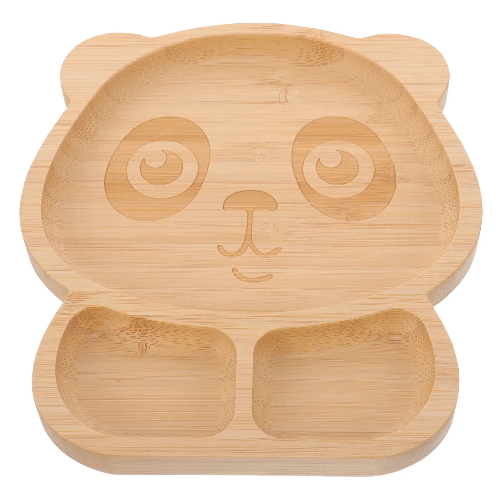 

Children's Cutlery Set Divided Plates Food Tray Wood Baby Bowls and Spoons Bibs for Kids Panda Kitchen