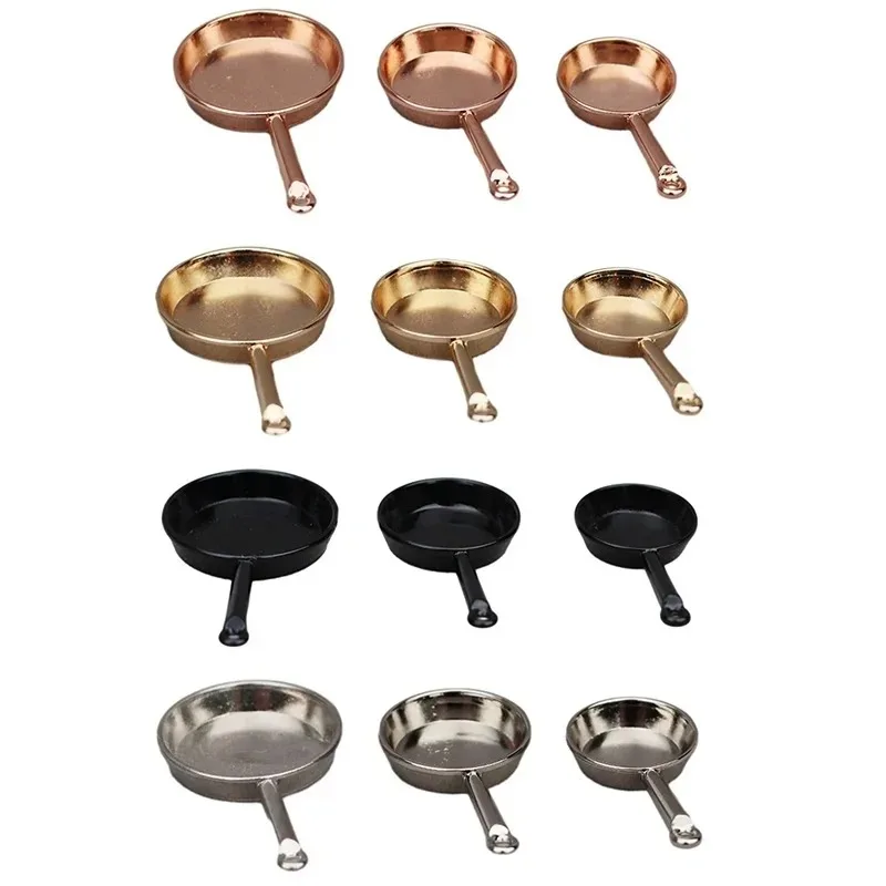 1Set 1:12 Dollhouse Miniature Frying Pan Casserole Metal Cookware Kitchen Model Decor Toy Doll House Accessories 5