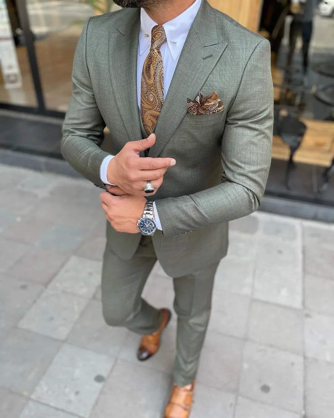 2024 Fashion Elegant Green Men Suit For Work Custom 3 Piece Casual Single Breasted Male Blazer High Quality Wedding Prom Suits