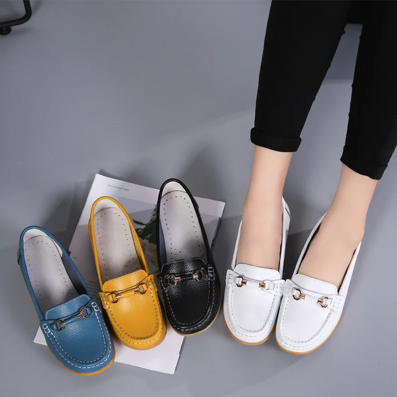 New Big Sizes Genuine leather Soft Casual Metal Shoes For Women Flat Platform Chaussure Femme Ladies Trainers Zapatos Mujer