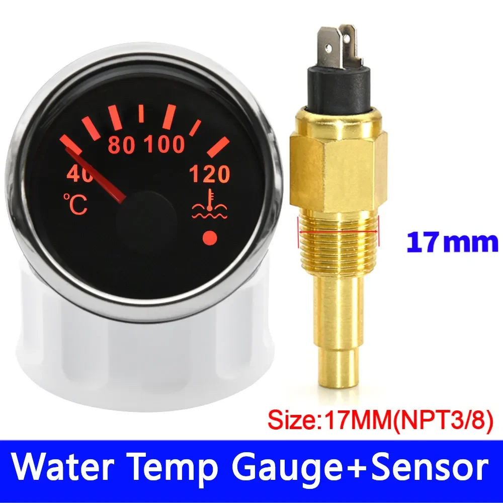 52MM Boat Car Water Temperature Gauge With Coolant Temperature Sensors 1/8NPT 14
