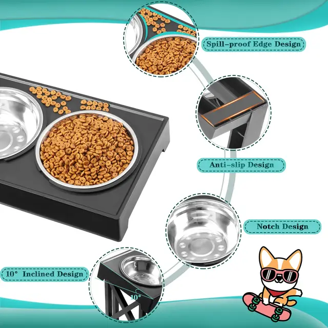 Elevated Dog Bowls 3 Adjustable Heights Raised 6