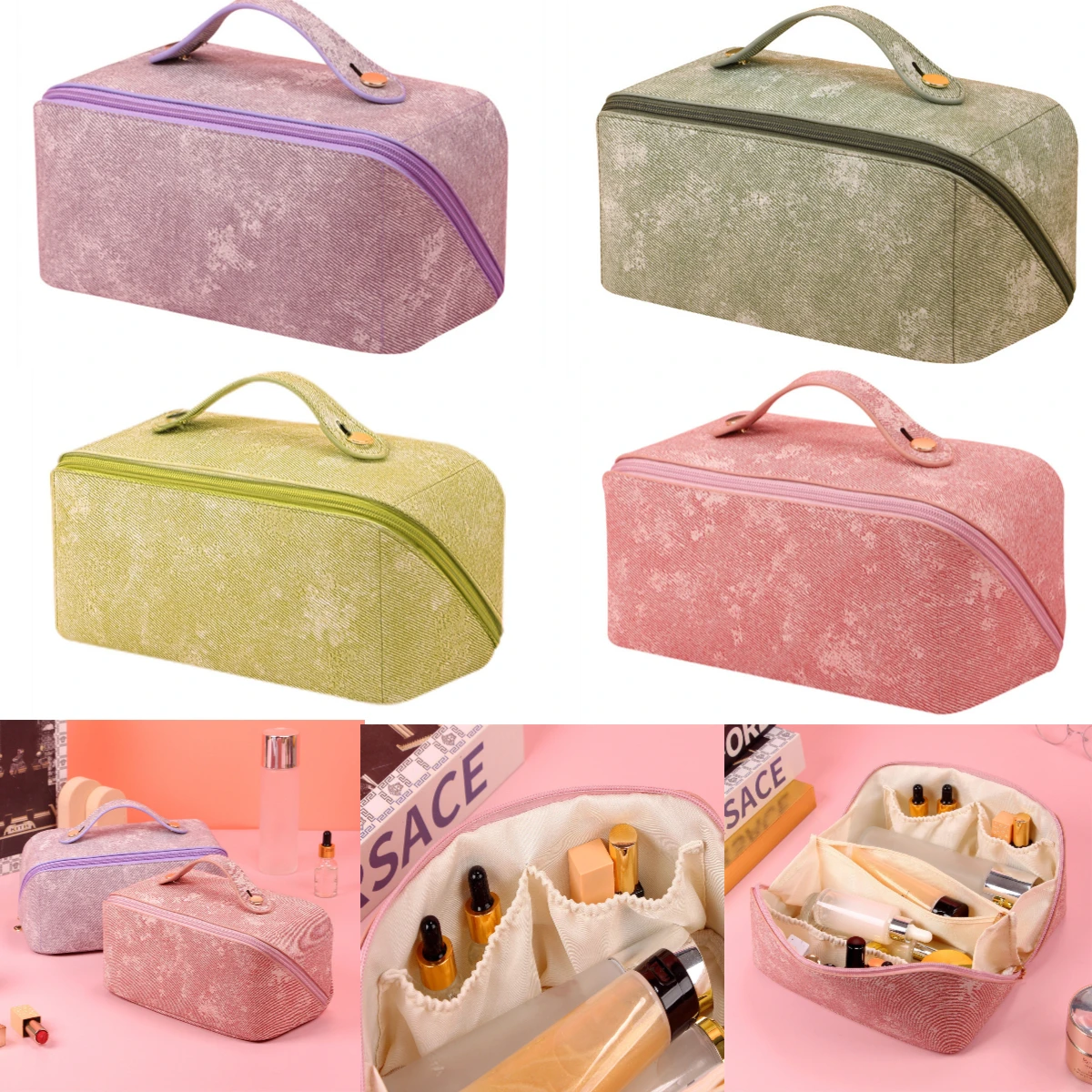 

Marble Pattern Women Cosmetic Bag Multifunction Leather Travel Wash Toiletry Organizer Storage Handbag Waterproof Makeup Pouch