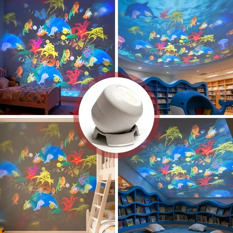 LED 해양 프로젝터 조명, 360 ° 회전식 다이나믹 야간 조명, USB 전원 주변등, 게임 및 거실용 장식 조명