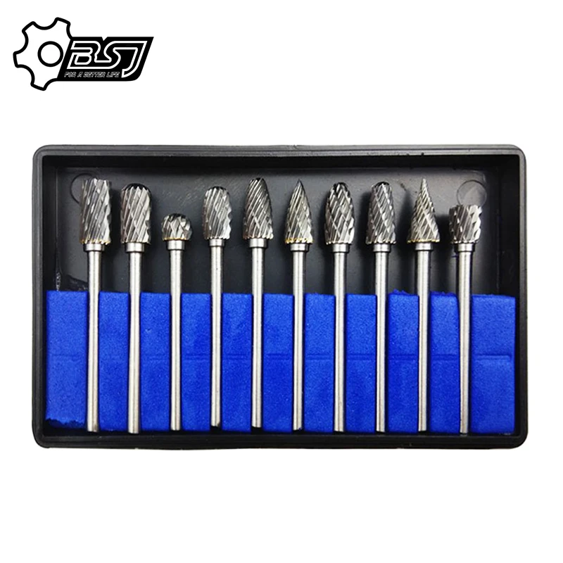 10pcs 6x3mm Shank Drawing Tungsten Carbide Milling Cutter Rotary Tool Burr Double Rotary Dremel Metal Wood Electric Grinding