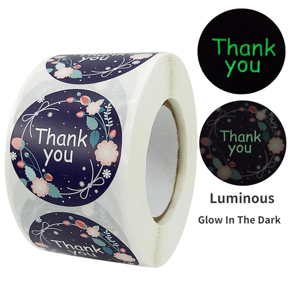 3.8cm Round Luminous Glow In The Dark Thank You Sticker Self-adhesive Sealed Label Gift Box Decoration Small Bussiness Packages