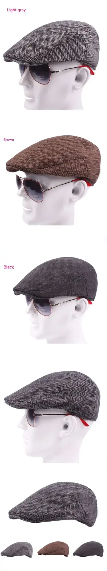2024 venda quente novo padrão de espinha de peixe boina masculino e feminino língua de pato chapéu estilo britânico para a frente chapéu moda casual versátil chapéu_voghion.com