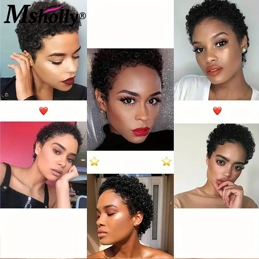 Short Curly Hair Wigs Pixie Cut Remy Brazilian Human Hair Wigs For Black Women  Glueless Afro Kinky Curly Full Machine Made Wigs