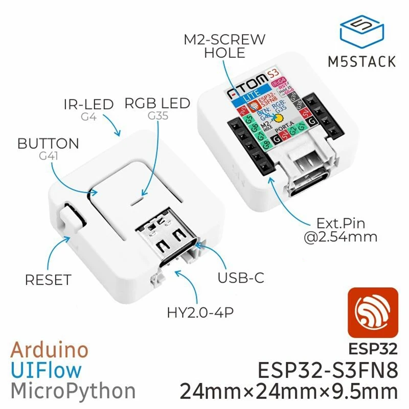 M5Stack AtomS3 Lite ESP32-S3  Programmable Controller with USB Download Function Embedded IoT Application IoT Portable Toolkit