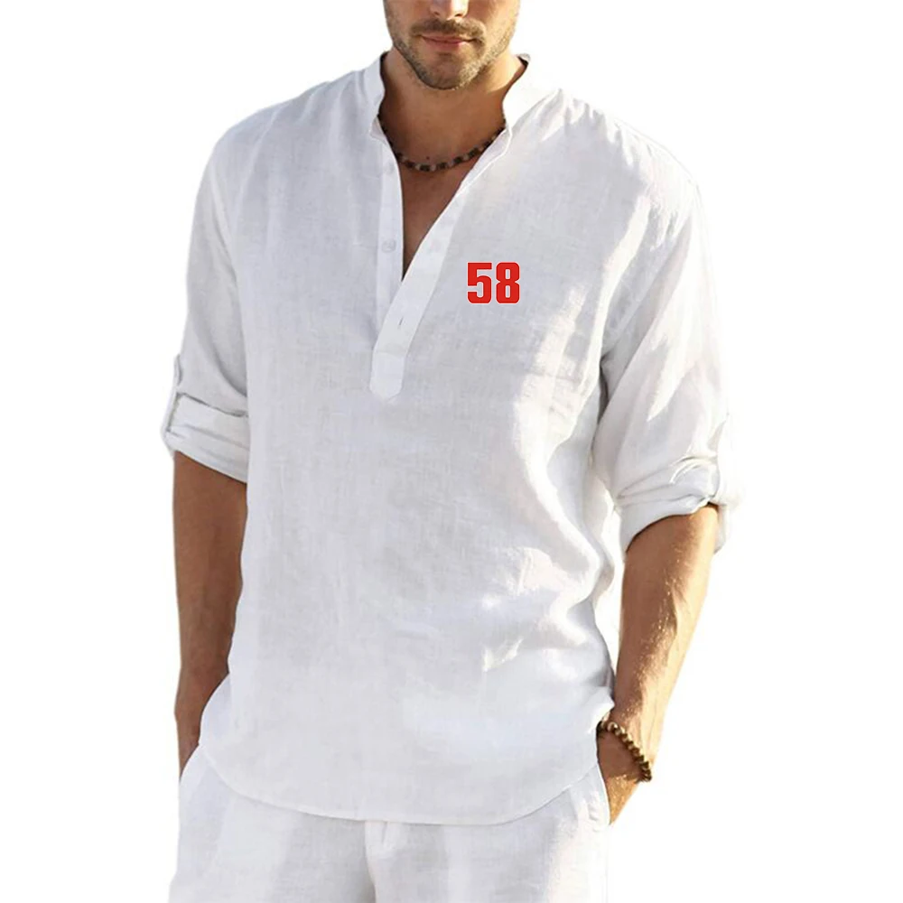 2023 New Men's 58 Super Sic Marco Simoncel Linen Long Sleeve Solid Color Casual Long Sleeve Cotton Tops Hemp Shirt