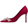 2024 Spring Summer Autumn New Wedding Shoes Red High Heels  Slim Heels Korean Version Pointed Toe Bride Shoes High Heels 4