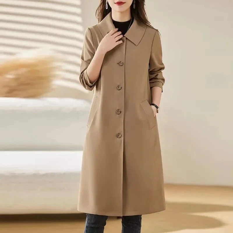 

Spring Autumn New Top-grade Trench Coat Woman Korean Loose Single-Breasted Mid-Long Ladies Temperament Windbreaker Overcoat