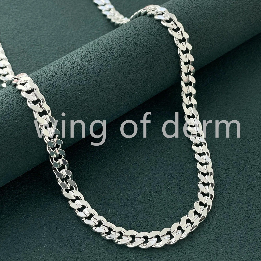 50-60cm 925 Sterling Silver 7mm Men's Cuban Sideways Necklace Bracelet Set Luxury Quality Jewelry Accessories