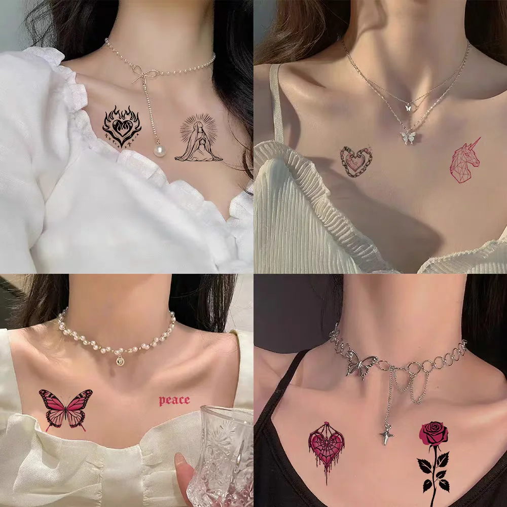Waterproof Temporary Tattoo Stickers Pink Black Gothic