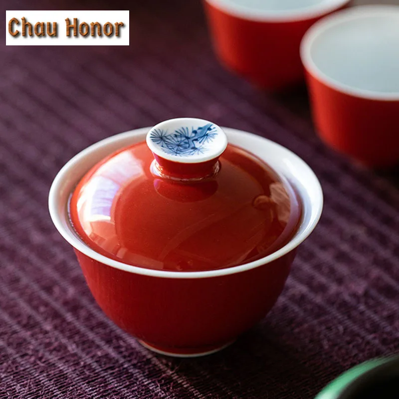 90ml Boutique Pure Hand Painted Pine Art Ceramic Tea Tureen Chinese Tea Maker Crockery Gaiwan Household Kung Fu Tea Drinkware