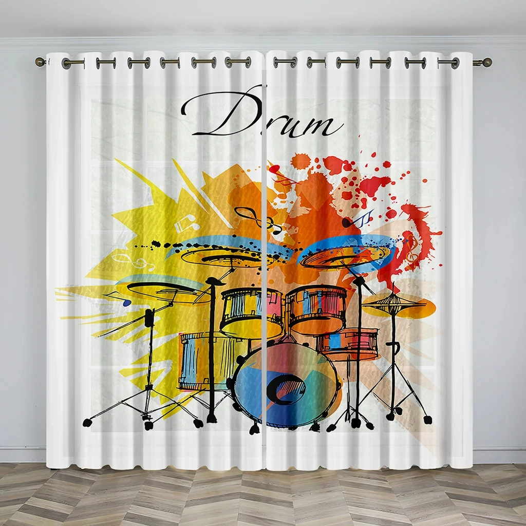Music Stage Electric Guitar Shelf Drum Instrument Design Sunshade Curtains Living Room Bedroom Home Decoration Thin Curtains 4