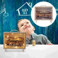Honeymoon Fund Box Rustic Wood Box Wedding Saving Pot Shadow Piggy Bank with String Light for Weddings Birthday Graduation 2