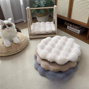 Rabbit Plush Cat Nest Cushion Doghouse Sleep Round Seat Cushion Pet Bed Sleep Wool Pad Autumn and Winter Warm Cat Floor Mat 1