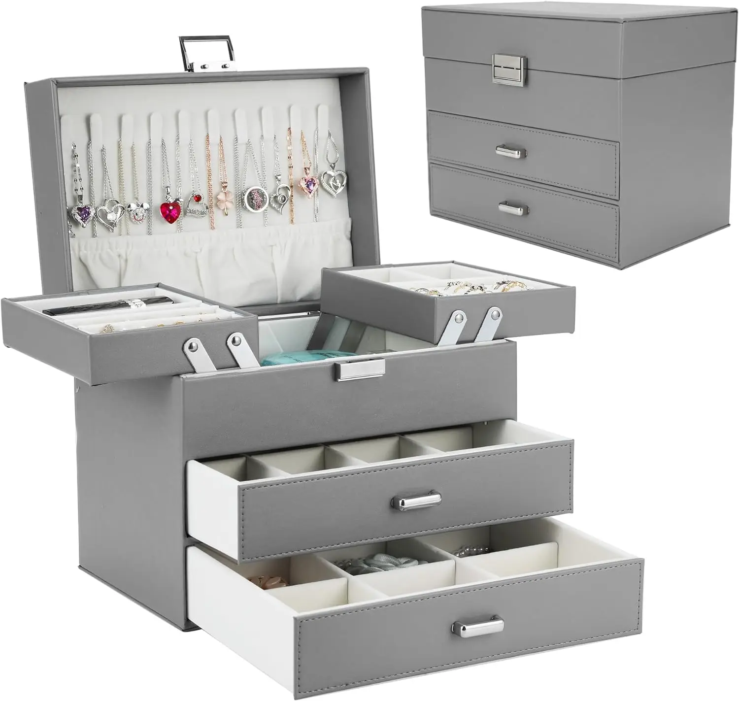 

Jewelry Holder Organizer Box, Jewelry Boxes for Women Girls, 4 Layers Large Jewelry Storage Box for Earring, Ring