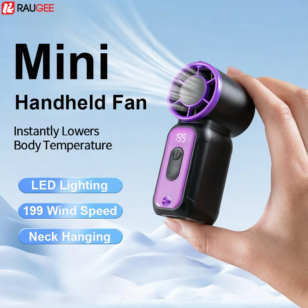 Compact Rechargeable Handheld Fan with Digital Display and LED Lighting