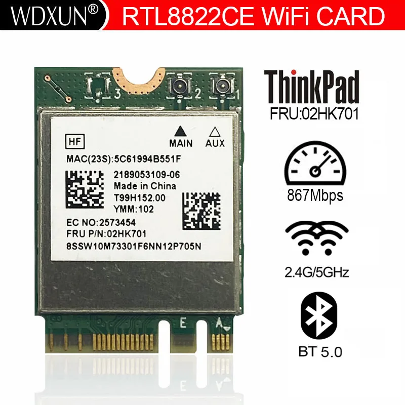 Rtl8822Ce 8822Ce 802.11Ac Wireless Wifi 867Mbps Bluetooth 5.0 Ngff Fru 02Hk701 Scheda Di Rete Per Lenovo E460 E465 E470 E475 E560