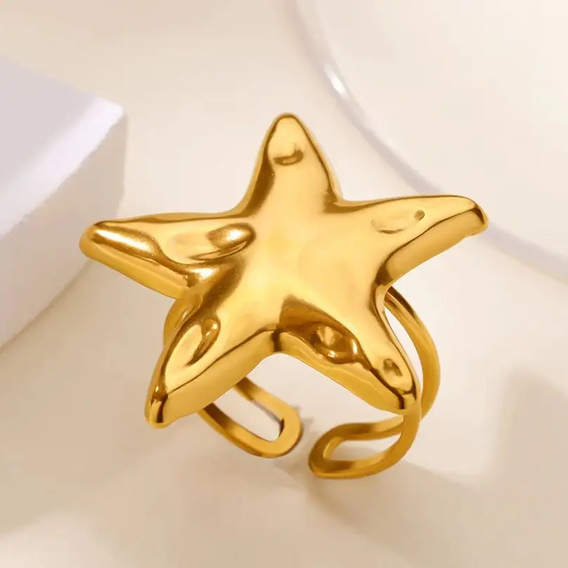 Vintage Stars Rings Adjustable Gold Stainless Steel