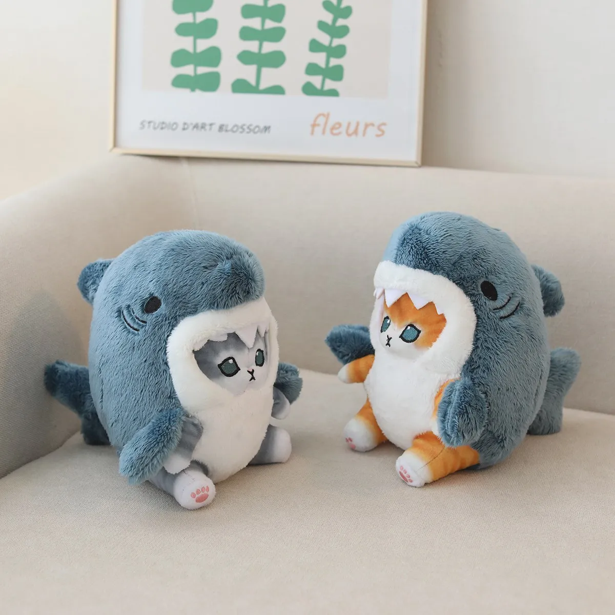 22/33/55cm Cat Shark Kawaii Room Decoration Cartoon Toys for Children Huggable Pillow Christmas Gift Sofa Cushion