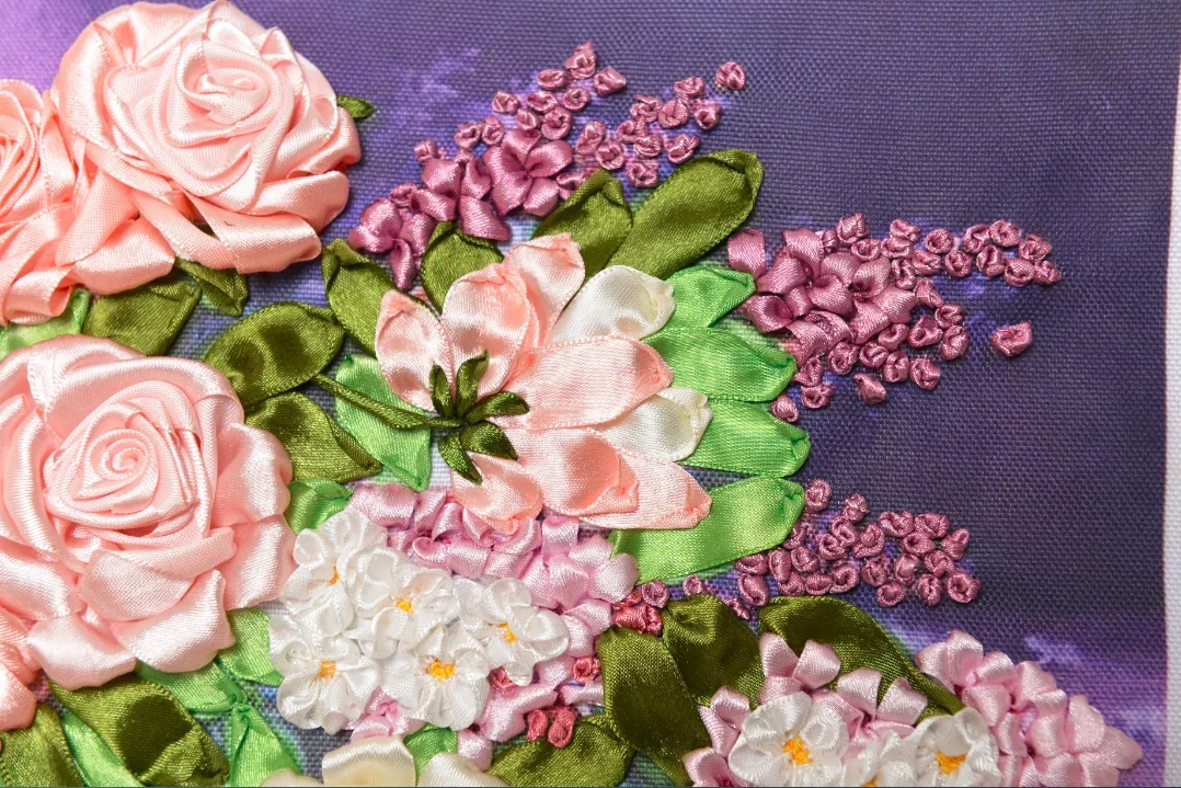 40X50cm First love I Ribbon embroidery kit stain painting handcraft kit DIY handmade needlework art home decor